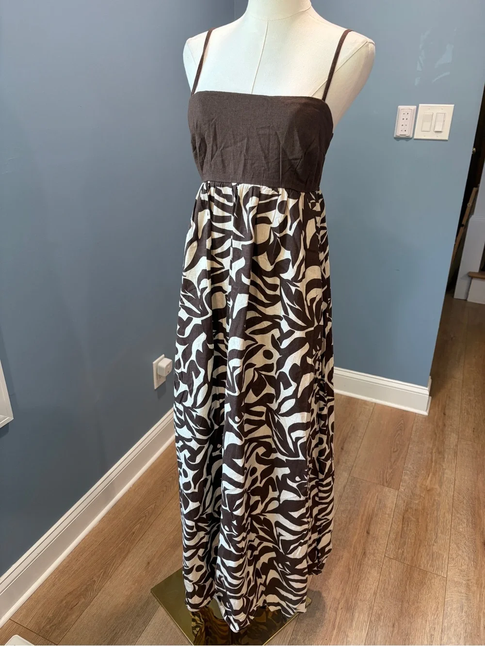 Abercrombie & Fitch Brown Cream Linen Blend Abstract Floral Maxi